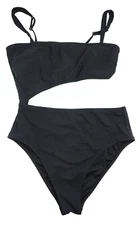 Shade & Shore Black Medium Coverage Ribbed 1 Pc Swimsuit Size M Midriff Cutout