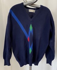 LYLE  SCOTT MEN  S LAMBSWOOL V-NECK BLUE RED GREEN SWEATER SIZE LARGE