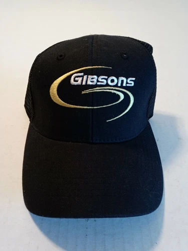 New Gibsons Black Strapback Hat Cap Adjustable Mesh Back Hook Loop
