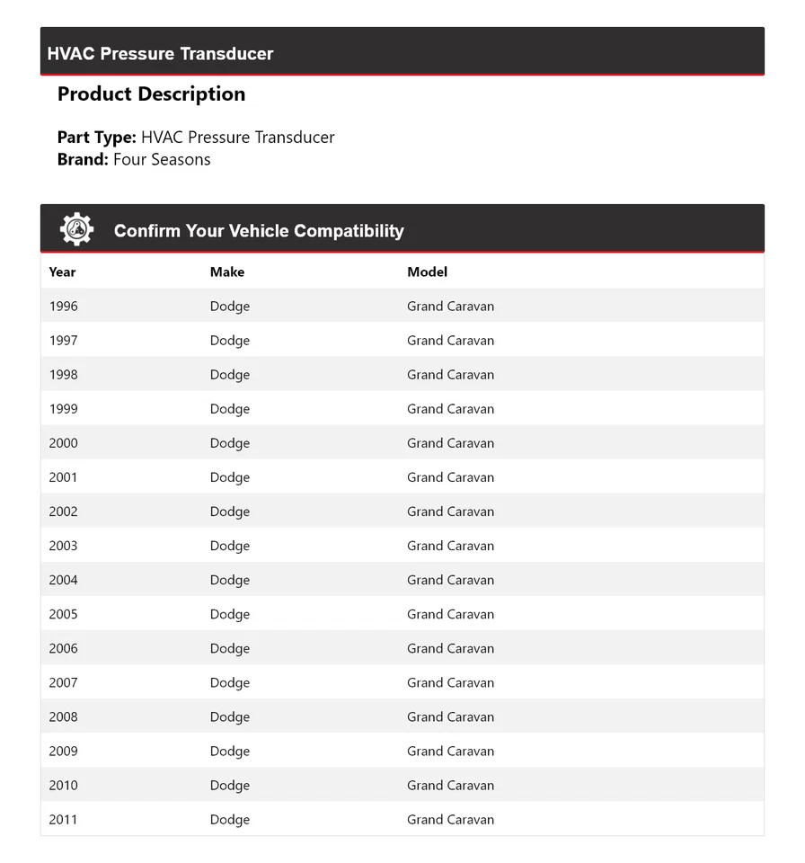Transductor de presión HVAC para Dodge Grand Caravan 1996-2011 4 estaciones 1997 1998 Foto 2 de 4