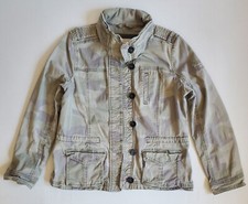 Abercrombie Kid Girls Large Camo Jacket Khaki Green Button Rolled Hood Military