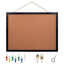 GDMINLO Black Cork Bulletin Board, 17.7 X 13.3 inches with Oak Wood Finish Fr...