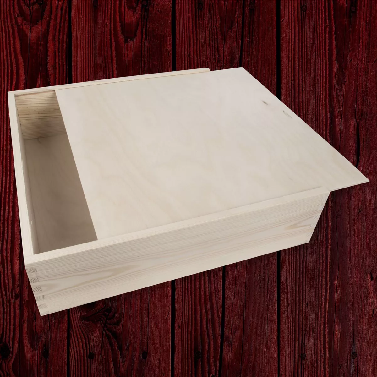 Square Wooden Storage Box With Lid / Pinewood Memory Keepsake