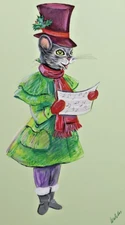 CHRISTMAS CAROL CAT Rosalind Welcher signed original art c1960s-70s Panda Prints