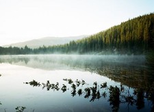 Landscape photography nature lake mist forest hills Custom Gaming Mat Desk