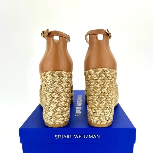 Stuart Weitzman Nudistcurve Wedge Sandal Sz 10.5 Tan Leather Espadrille Platform - Picture 10 of 16