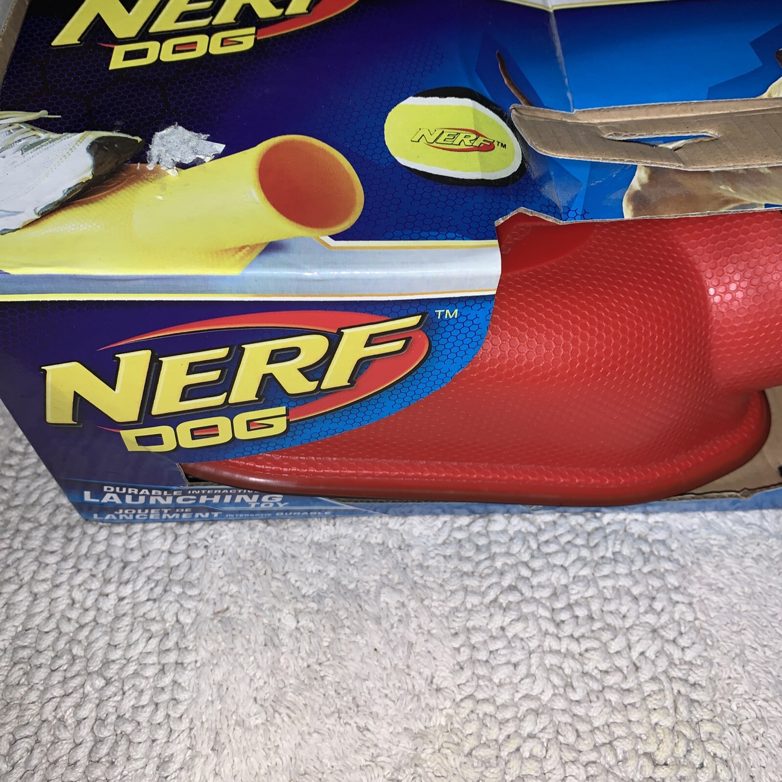 NIB Nerf Dog Ball Launcher Launches Up To 100 Feet Red Opened Box