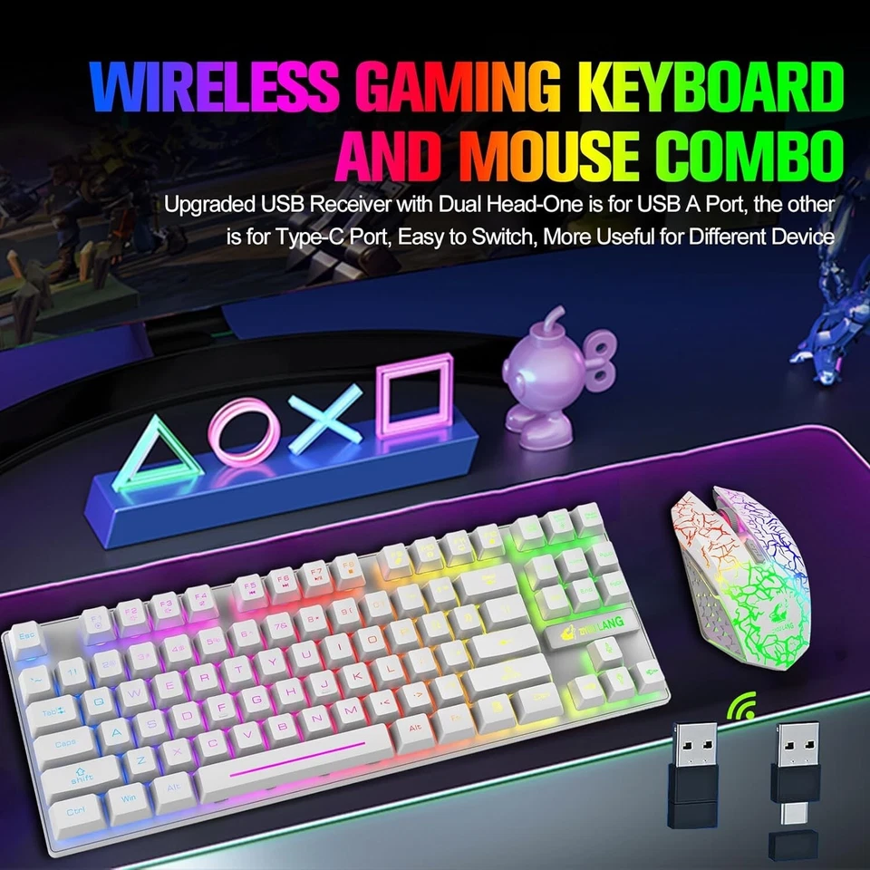 ZIYOU LANG T87 Wireless Gaming Keyboard and Mouse Combo with 87 Key Rainbow LED - Image 2 of 4