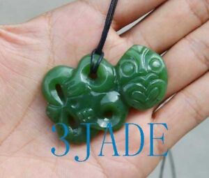 Natural Green Nephrite Jade Maori Hei Tiki Pendant NZ Greenstone Necklace