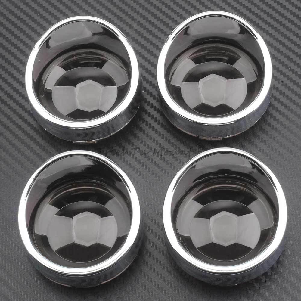 4x Smoke Turn Signal Lens Covers w/Chrome Visor Bezels For Harley Sportster Dyna