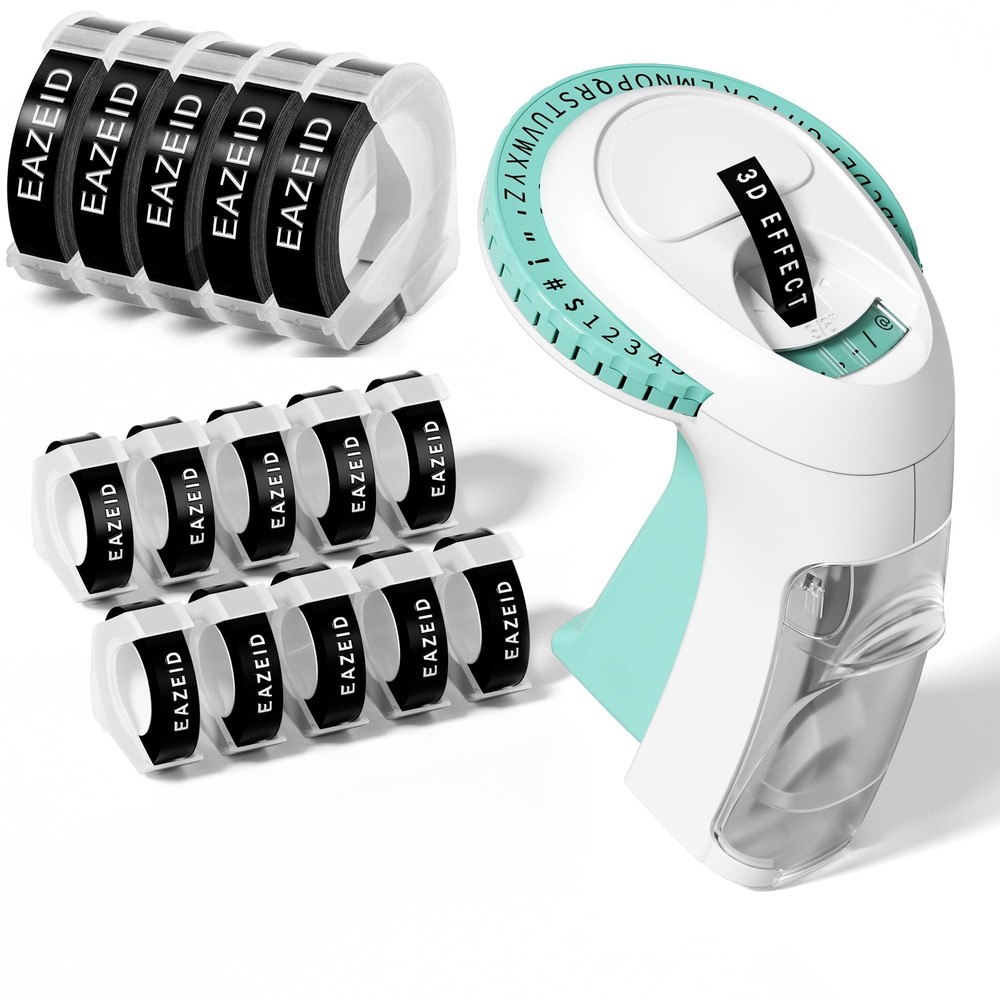Retro Embossing Label Maker Machine with 15 Multi-Color Tape Rolls