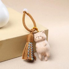 Holz Katze Schl&uuml;sselanh&auml;nger handgeschnitzt Vintage Mode Dekor Geschenk