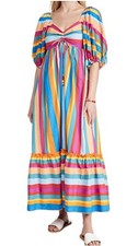Farm Rio Multicolor Stripe Rainbow Maxi Dress Size S