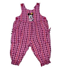 Disney Vintage Embroidered Minnie Mouse Pink baby Girl Overall romper 6/9 months