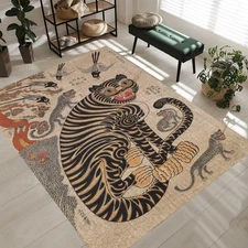 Korean Art, Asian Art, Korean Painting, Japanese Tiger Painting, Tiger Carpet