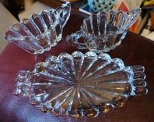 Vintage 1930s Heisey Glass Crystolite 3-piece Oval Cream & Sugar Bowl with Tray