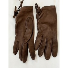Vintage Bloomingdale's Gloves Womens Sz7.5 Brown Leather Silk Lining Italy Made