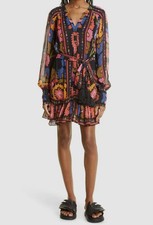 Farm Rio Womens' Black Band Collar Tied Belt A-Line Dress Size XS