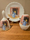 1984 Fenton Christmas Fantasy Plate, Bell and Fairy Lamp