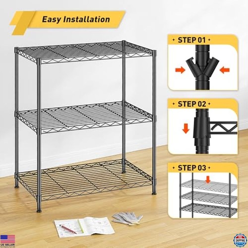 Adjustable Metal Wire Shelving Unit 24"W x 30"H for Kitchen Laundry Closet Black - Picture 5 of 7