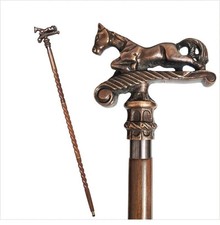 Antique Horse Head Handle Handmade Victorian Spiral Wooden Walking Stick Cane