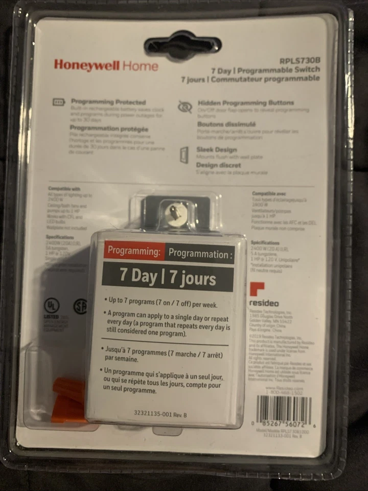 HONEYWELL EconoSwitch RPLS730B NUEVO 7 días programable interruptor de luz temporizador, nuevo en caja Foto 2 de 2