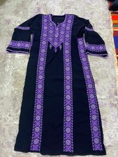 Traditional Palestinian Black Dress with Purple Embroidery Vintage