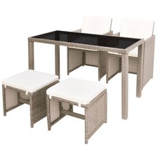Patio Dining Set Table and Chairs Outdoor Bistro Set Beige Poly Rattan vidaXL