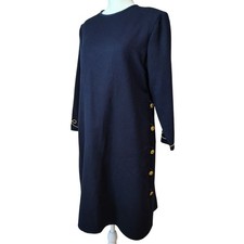 Vintage California Design Size 6 Petite Navy Blue Gold Button Dress Nautical