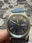 Vintage Seiko 5 Automatic Day-Date Bronze Dial Men's Watch Navy Leather