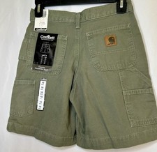 New Boy's Carhartt Canvas Carpenter Shorts Regular Fit Olive Green Youth 10