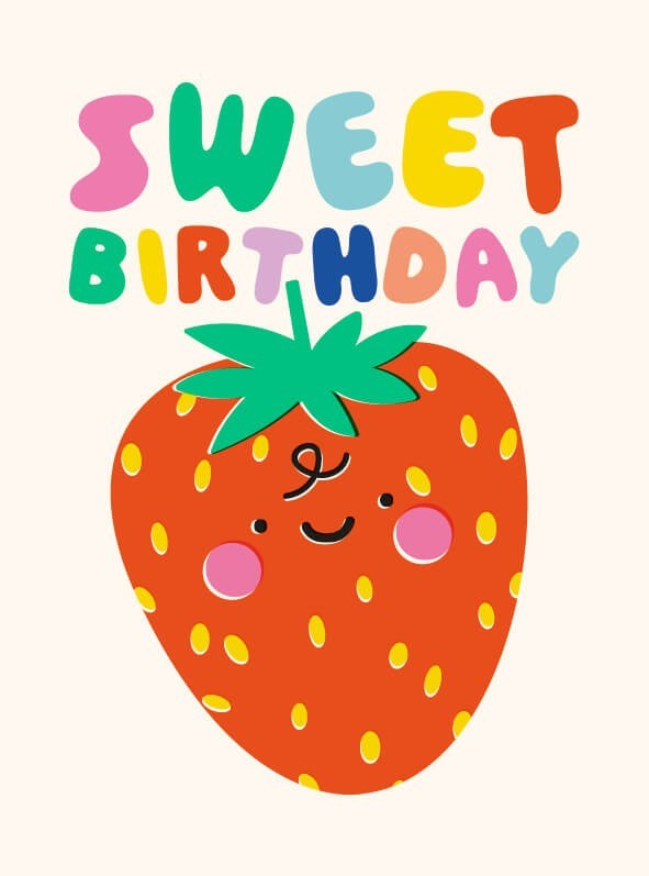 Cute Birthday Card Strawberry Sweet Fruit - Bright Design Greeting Card