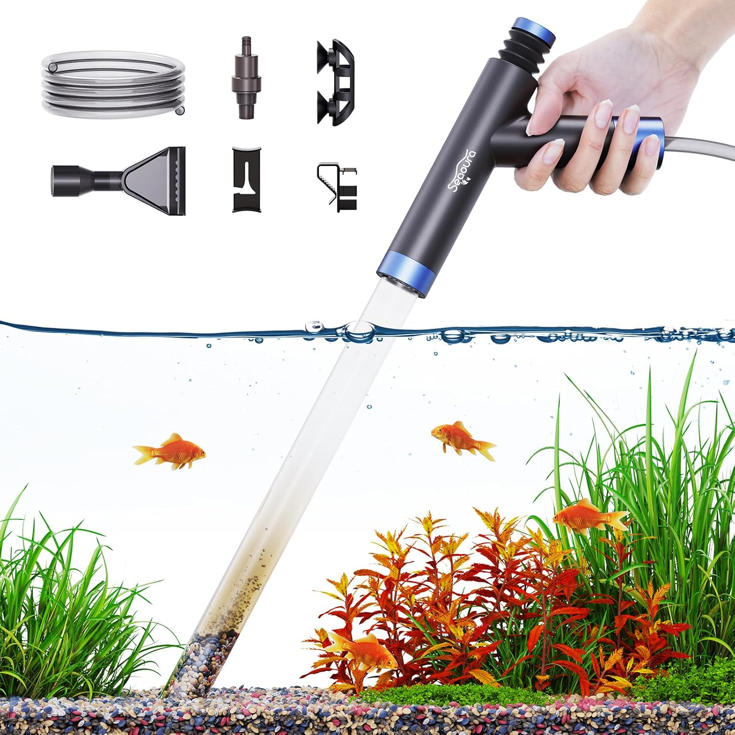 Aquarium Siphon Pump Gravel Cleaner, Fish Tank Vacuum Gravel Cleaner Kit, Manual