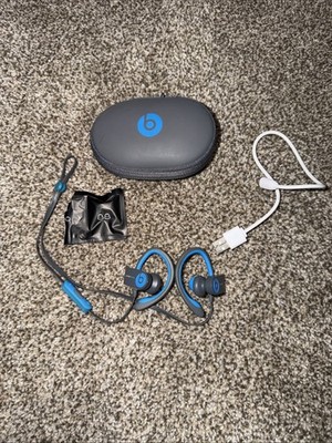 Used Beats Dr. Dre Powerbeats 2 Wireless In-Ear Headphones Gray Blue With Case
