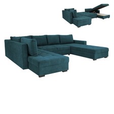 Wohnlandschaft - teal - Liegefunktion und Staukasten