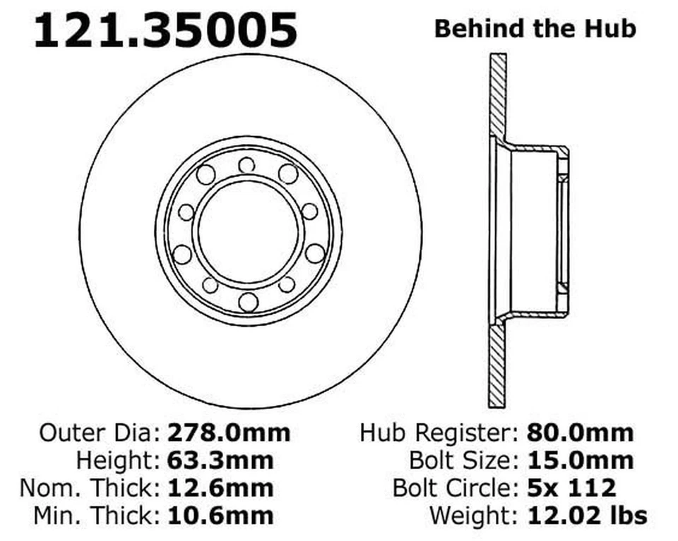 Centric Parts 121.35005 Disc Brake Rotor For Select 73-85 Mercedes-Benz Models - Image 3 of 4