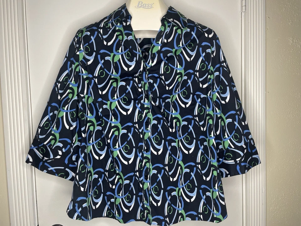Blusa Top Negra Abotonada Lane Bryant Talla Grande 18/20 Secretary Geek Church Foto 3 de 4