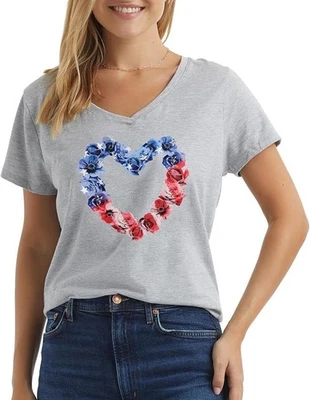 Hanes Women's Short Sleeve V-Neck HEART Graphic T-Shirt 2X - Image 1 of 3