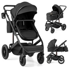 3-in-1 Folding Convertible Newborn Stroller with Detachable Bassinet-Black - Col