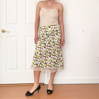 Etcetera Vintage 90s Printed Silk Midi Skirt 8 Sequin Button Up Twee Whimsical