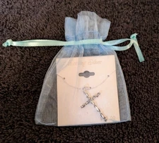 New Kohl's Sterling Silver 925 Wrapped Cross Pendant Necklace Mesh Gift Bag
