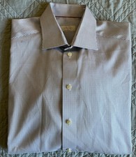 ETON Contemporary Mini Check Spread Collar Dress Shirt in Blue Size 41/16 290