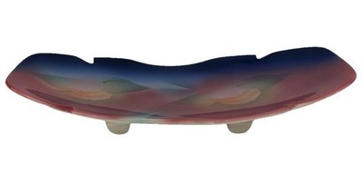 Judith Stiles 80s Postmodern Studio Art Pottery Footed Platter Sunset Pink Blue