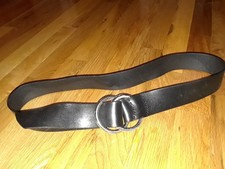 Ladies GAP Black Double Ring Loop Genuine Leather Wide Belt Size Large
