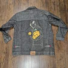 Vtg Godbody Denim Jacket 70's Street Wear Embroidered Headset Dice Money Over XL