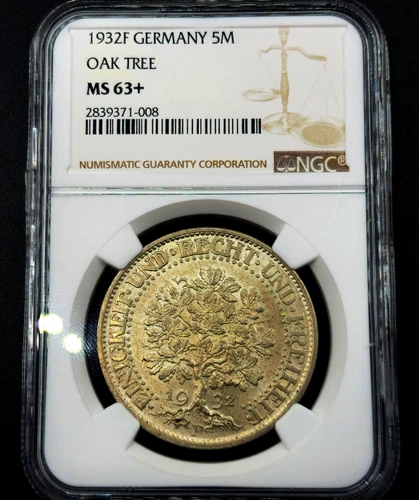 Baden 5 Mark 1932 F Staatliche Münze Weimar Republic Germany MS63+ NGC Silver !