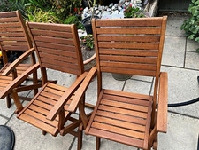 Brown Wooden Slatted Garden Chair with Armrests, Traditional, FSC Certified