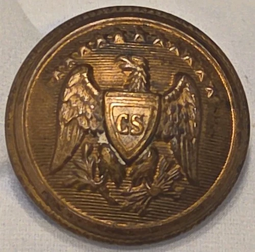Confederate States Civil War Button CS On Shield 2-Piece -7/8"-  -22.5mm-