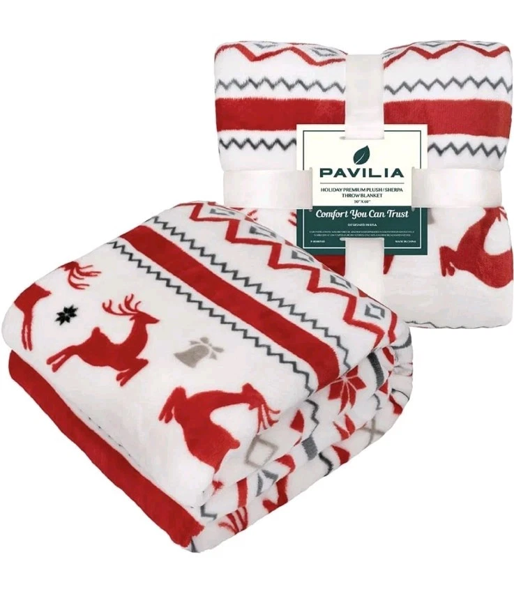 Manta Navidad SUPER SUAVE Sherpa Microfibra Rojo/Blanco 50"x60" TOTALMENTE NUEVA Foto 2 de 4