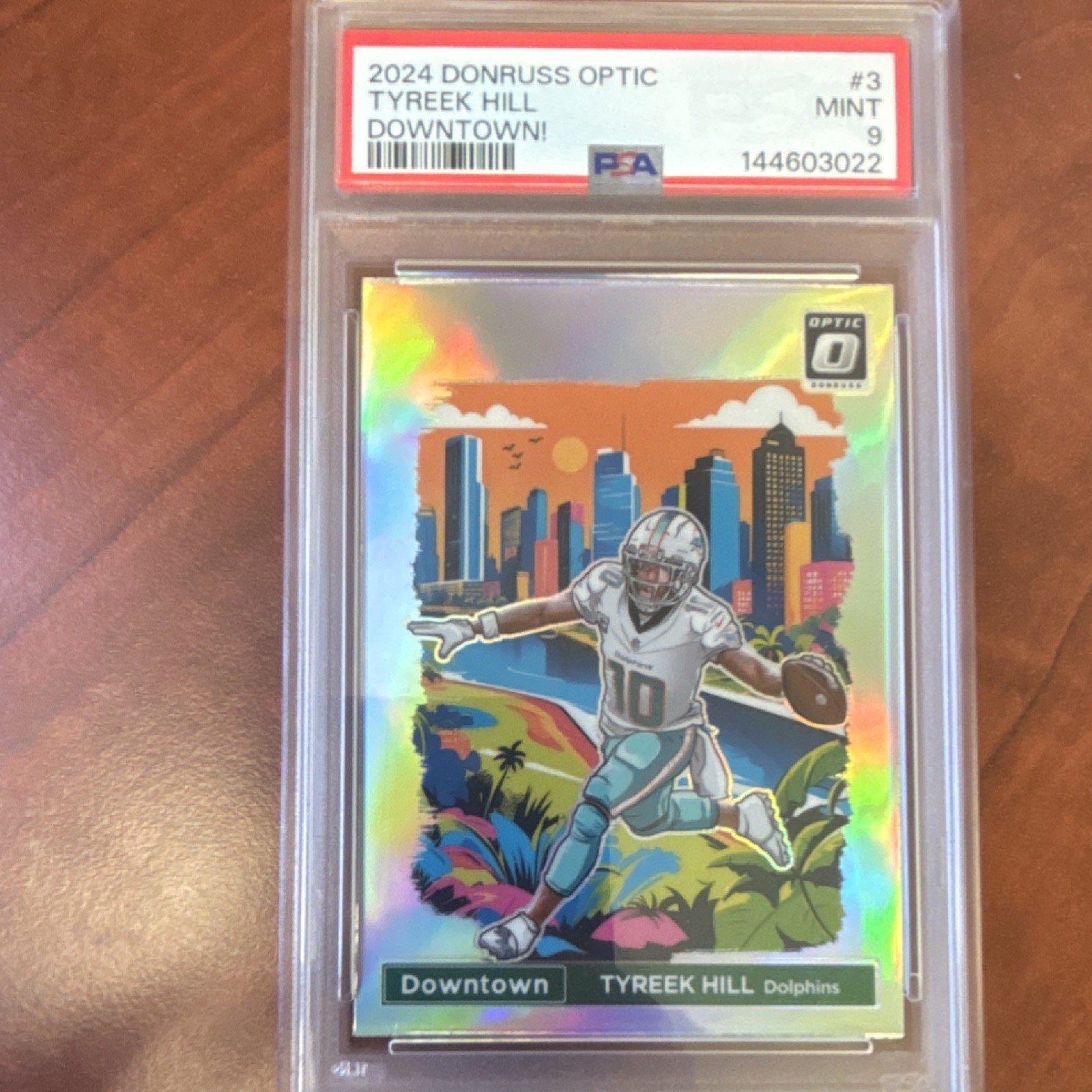 2024 Panini Donruss Optic Tyreek Hill Downtown! Insert Dolphins PSA 9 #3